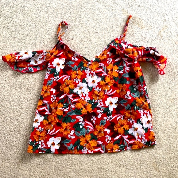 SHEIN Tops - SHEIN red floral off shoulder blouse